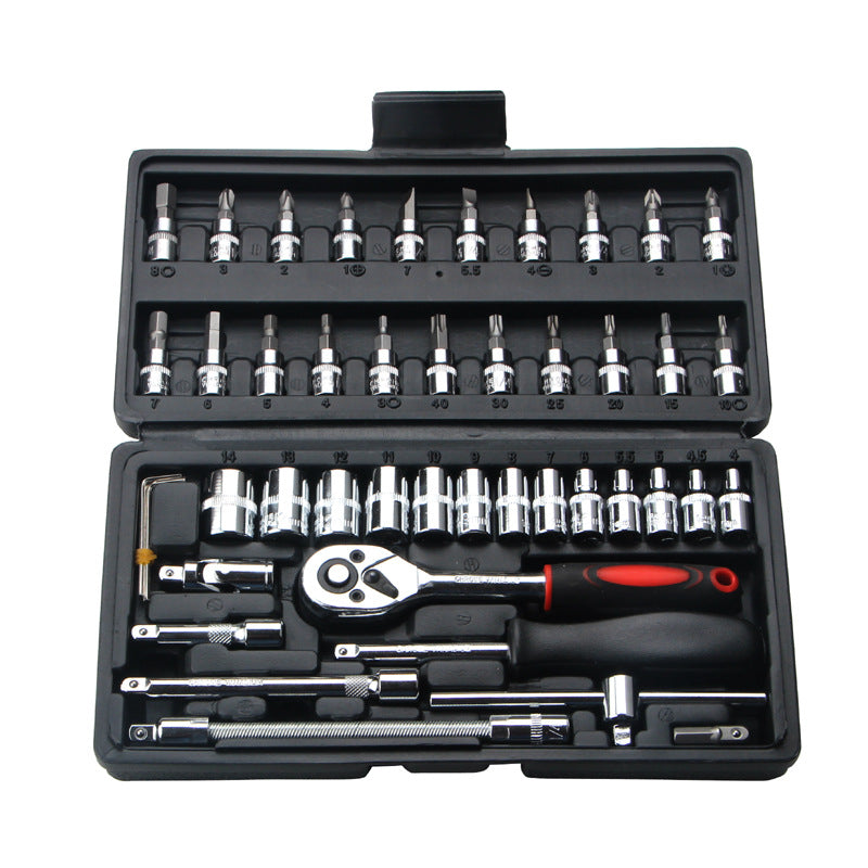 46pcs Car Repair Tool Kit - Ratchet, Wrench, Socket Set