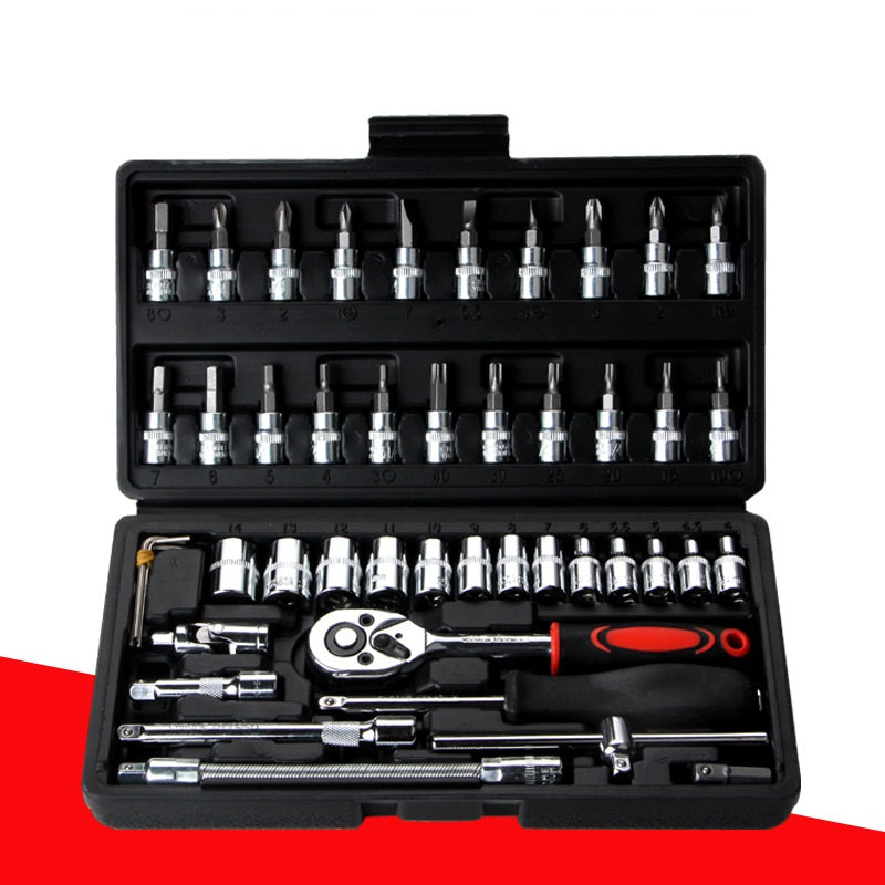 46pcs Car Repair Tool Kit - Ratchet, Wrench, Socket Set
