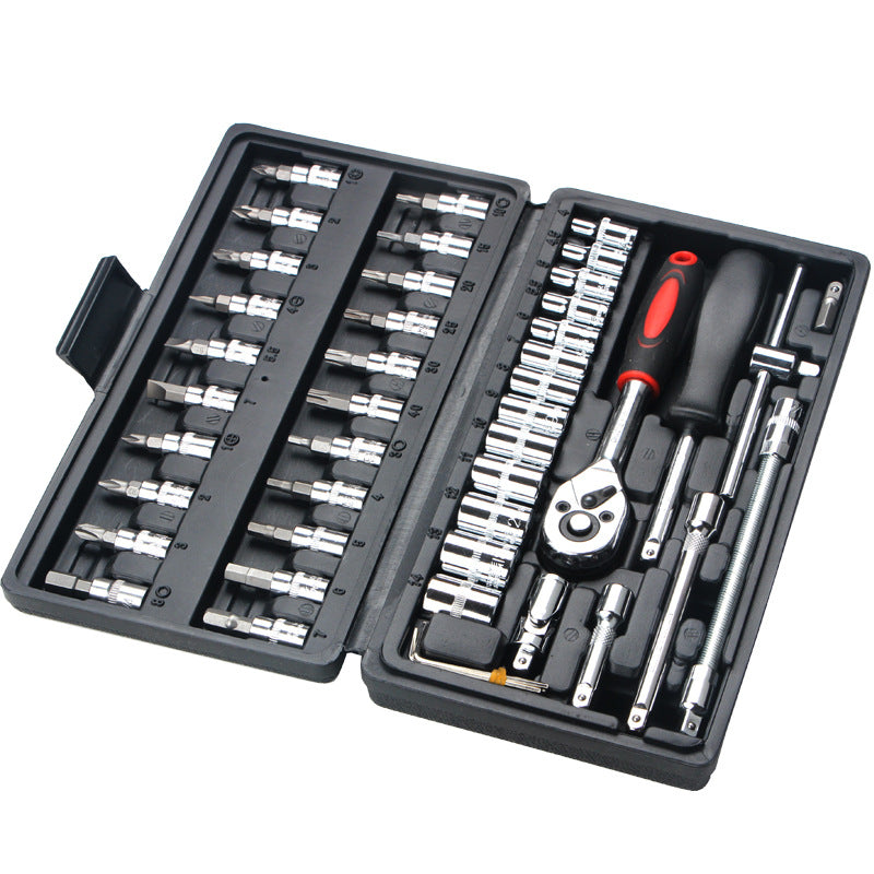 46pcs Car Repair Tool Kit - Ratchet, Wrench, Socket Set